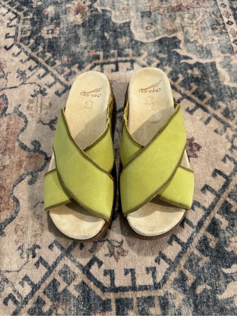 Dansko Lime Green Cross-Strap Sandals